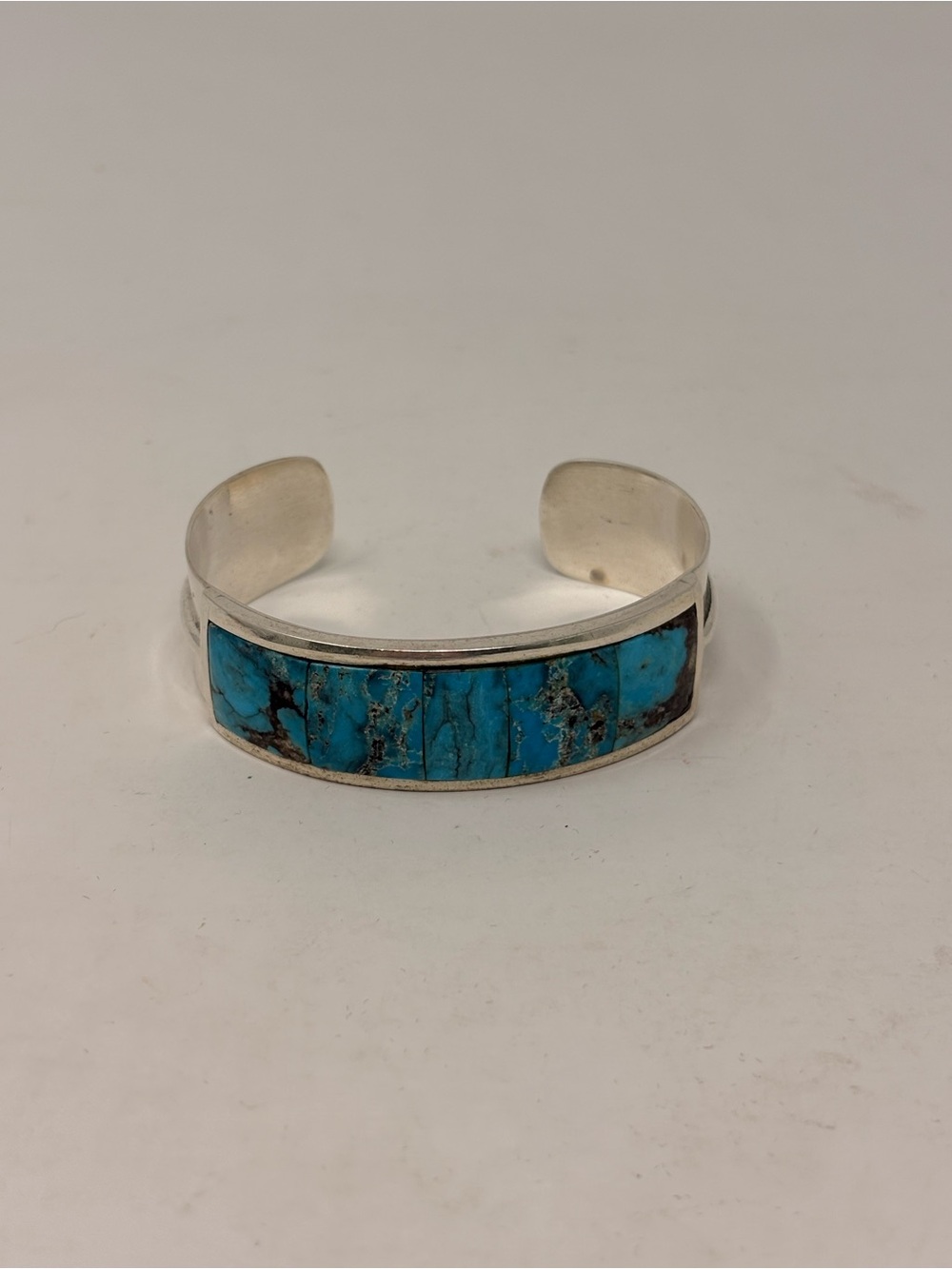 Vintage Turquoise Inlay Southwestern Silver Cuff Bracelet
